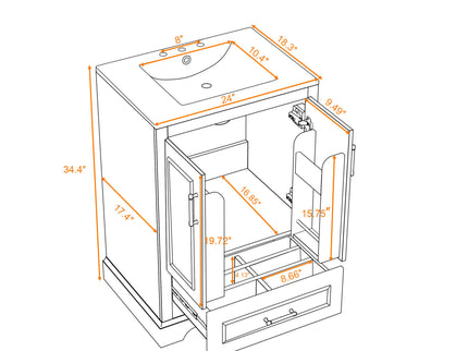 Bathroom Vanity With Sink, 1 Divided Drawer And 2 Soft Close Doors With Double Shelf