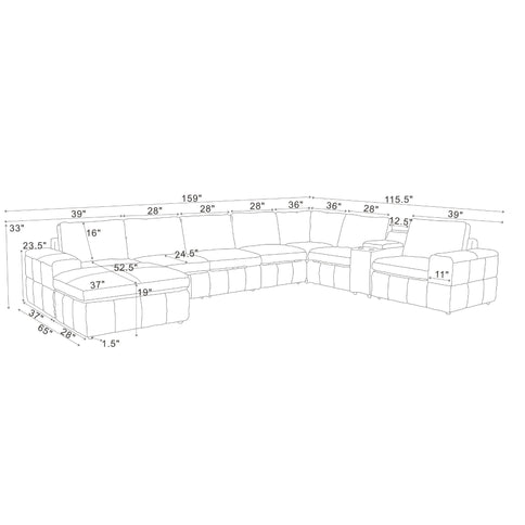 Modular Sectional With Large Square Arms, Custom Configuration