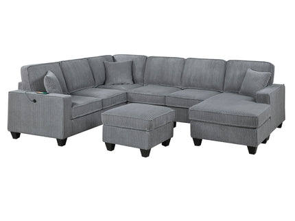 Left Arm Facing Loveseat With USB Port And Storage Sectional Set With Corner Wedge Armless Chair And Cocktail Ottoman - Fog