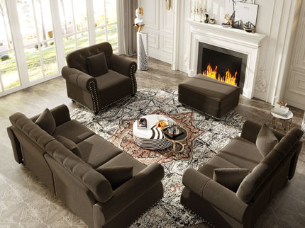 Upholstered Sofa Set With Nailhead Trim And Rolled Armrests, Includes Pillows