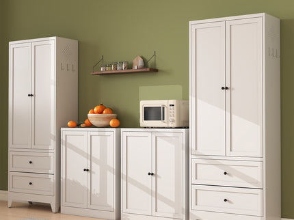 Pantry Cabinet With Adjustable Shelves Freestanding Kitchen Storage Organizer - White