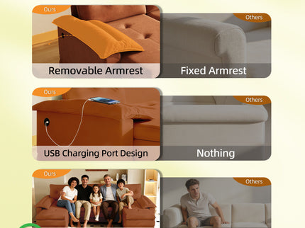 U-Shaped Sleeper Sofa With Pull Out Bed, Removable Armrests & USB Ports For Living Room