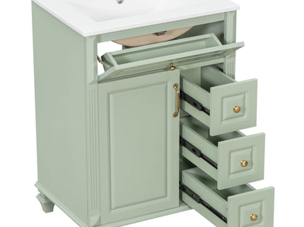 Freestanding Bathroom Vanity With Sink, 3 Drawers & Flip-Out Drawer