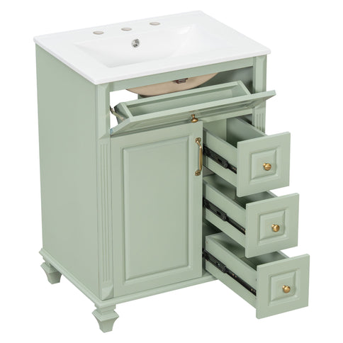 Freestanding Bathroom Vanity With Sink, 3 Drawers & Flip-Out Drawer