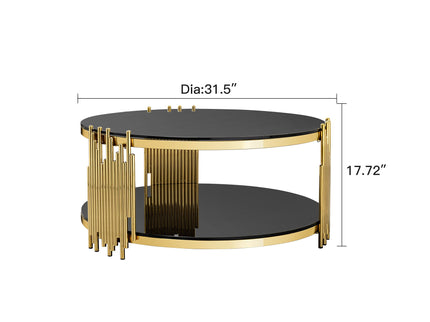 Elegant Round Table With Double Layer Tempered Glass Top And Stainless Steel Frame For Living Room