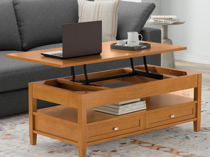 Warm Shaker - Lift Top Coffee Table With Hidden Storage And Lift Top Functionality - Brown