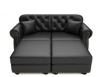 Upholstered Sofa With Nailhead Trim, Rolled Armrests With Ottoman