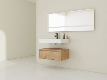 Wall Mounted Bathroom Vanity With Resin Sink And Soft Close Drawer In Imitative - Imitative Oak
