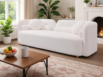 3 Seater Sofa Couch With Throw Pillows For Living Room - White