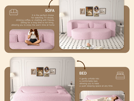 Modern Floor Sleeper Sofa Bed With 2 Pillows, Convertible Twin Size Folding Mattress For Living Room