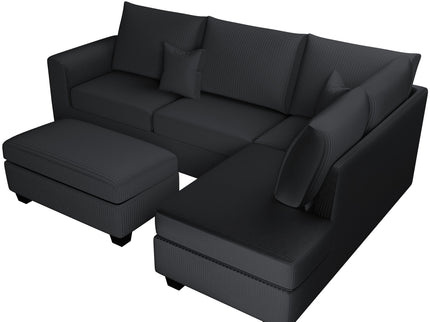 Modern Style Sectional Set With USB Port, Storage Ottoman
