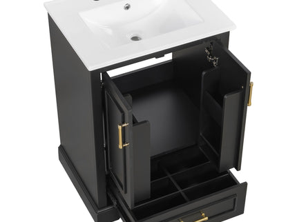 Bathroom Vanity With Sink, 1 Divided Drawer And 2 Soft Close Doors With Double Shelf