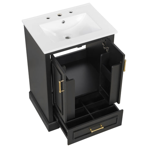 Bathroom Vanity With Sink, 1 Divided Drawer And 2 Soft Close Doors With Double Shelf