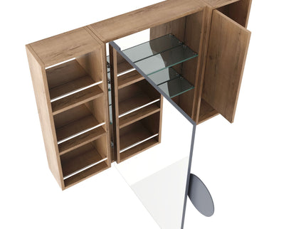 Wall Mounted Bathroom Mirror Cabinet, Adjustable Shelves Storage Cabinet - Imitative Oak