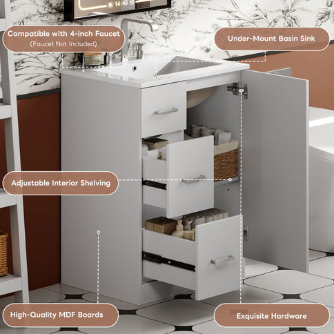 Bathroom Vanity With Under Mount Sink, 2 Drawers And Soft Closing Door