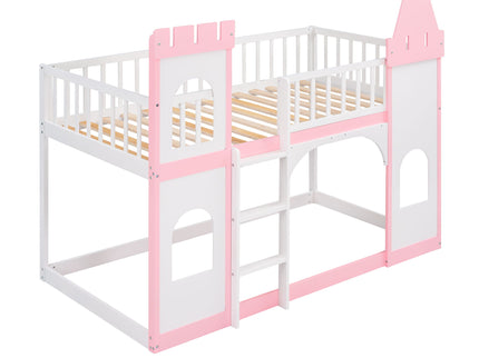 Twin Over Twin Castle Bunk Bed With Ladder - Pink
