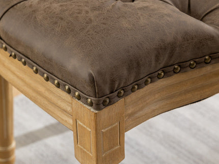 French Style Solid Wood Frame Antique Painting, Hand-Pulled Buckle Decoration Artificial Dining Chair With Nailhead Trim, Wood Legs