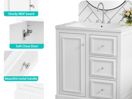 Bathroom Vanity Cabinet With Ceramic Basin, 3 Drawers And Adjustable Shelves