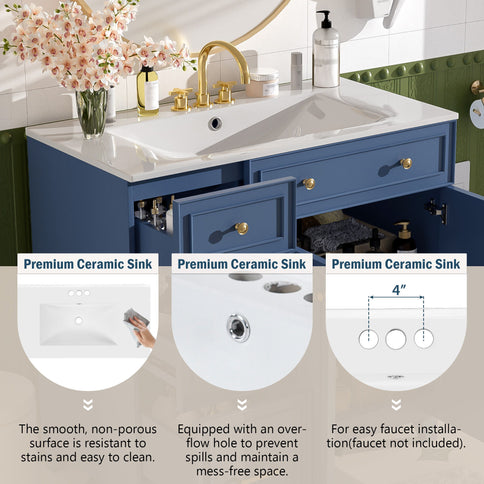 Bathroom Vanity With Sink, Soft Close Doors, Adjustable Shelves