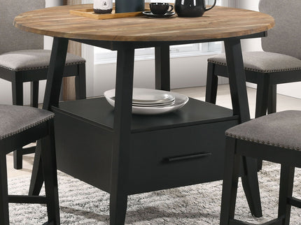 Arunda Yukon - Round Counter Height Dining Table With Pedestal Base And Built In Drawer - Oak