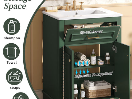 Bathroom Vanity With Integrated Sink, 2 Door Cabinet With Tip Out Drawer, Rectangular Design