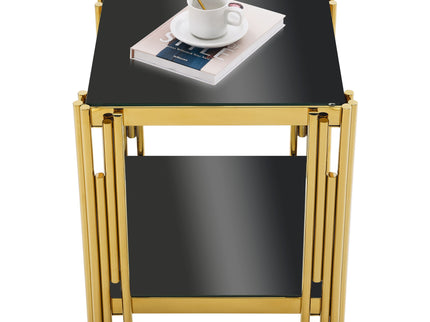 Square End Table With Tempered Glass Top For Living Room
