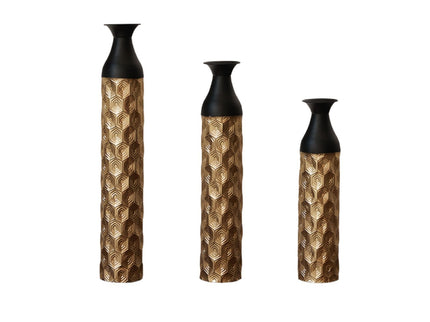Floor Metal Vases (Set of 3) Gorgeous Home Decoration Large Glazed Metal Vases - Black / Gold