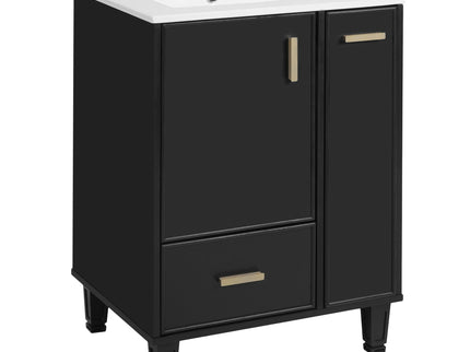 Bathroom Vanity With Sink, Deep Drawer And Pull Out Basket, Rectangular Design - Black
