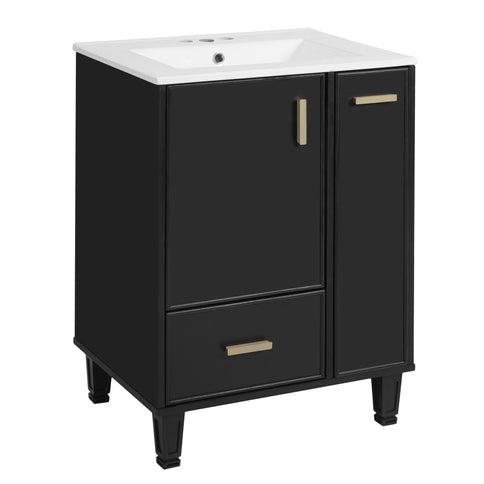 Bathroom Vanity With Sink, Deep Drawer And Pull Out Basket, Rectangular Design - Black