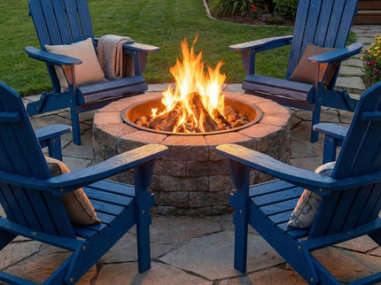 Folding Adirondack Lounge Chair With Embossed Grain For Patio, Backyard, Deck Or Pool Side - Navy Blue