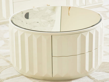 Facino - Round Storage Coffee Table - White Birch