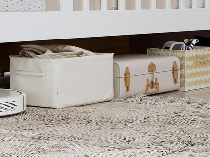 Bed With Headboard Storage Rack, 2 Under Bed Drawers, 3 Side Guardrails For Safety