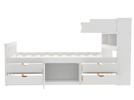 Captain Platform Bed Frame With Bookcase Headboard, 4 Drawers, Storage Shelves