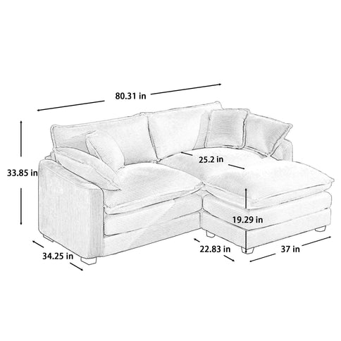 Modular Oversized Cushion Sofa With Ottoman, Low Back, Deep Seating Sofa Set
