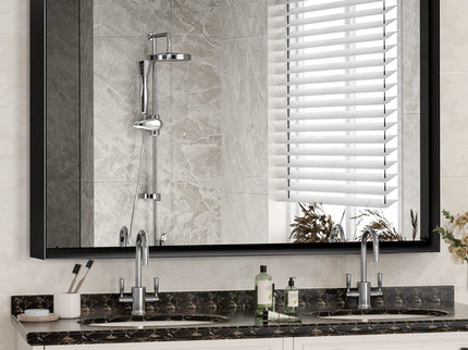 Rectangular Bathroom Mirror Square Angle Metal Frame Wall Mounted Hanging Plates Wall Mount Mirror For Bathroom (Horizontal & Vertical)