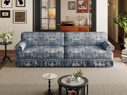 Luxuriously Comfortable Cloud Couch Sofa With Elegant Rolled Arms & Pleated Skirt Design