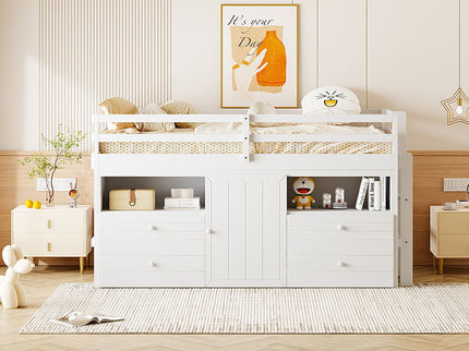 Loft Bed With 4 Drawers, Underneath Cabinet And Shelves