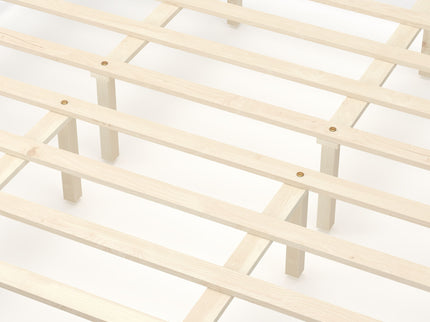 Farmhouse Platform Bed Frame With Tall Linen Upholstered Headboard