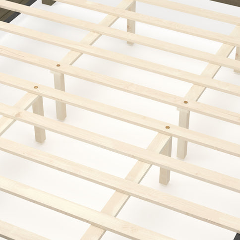 Farmhouse Platform Bed Frame & Tall Upholstered Headboard