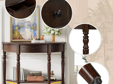 Half Moon Console Table With Drawer & Shelf