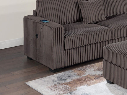 Upholstered L - Shaped 4 Piece Sectional Set With USB, Cocktail Ottoman