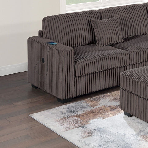 Upholstered L - Shaped 4 Piece Sectional Set With USB, Cocktail Ottoman