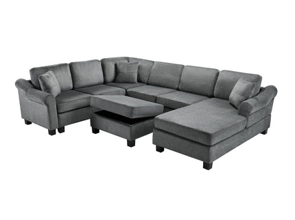 Contemporary U - Shaped Sectional Sofa With Movable Storage Ottoman