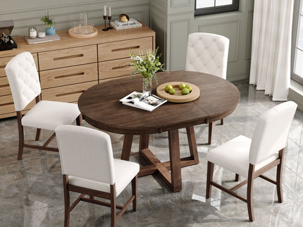 Dining Set With Leaf Round Table And 4 Upholstered Chairs