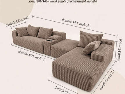U-Shaped Modular Sofa With Cup Holders And Storage For Living Rooms - Coffee