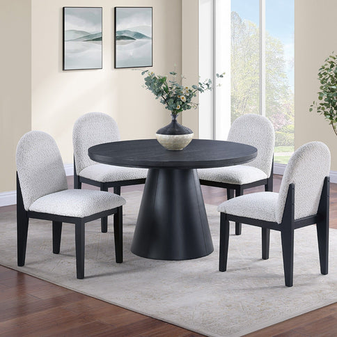 5 Piece Round Dining Set With With Chairs - Black / White