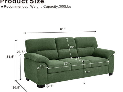 3 Seater Sofa With Padded Armrests And Triangular Leg