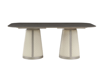 Kasa - Sintered Stone Top Dining Table - Stone Gray / Champagne
