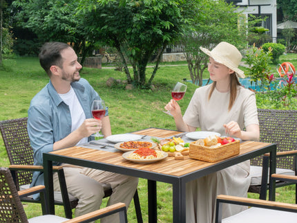 5 Piece Patio Dining Table Set, Acacia Wood Table Top With Umbrella Hole