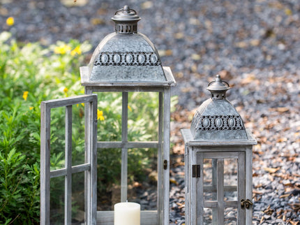 Wooden Candle Lantern Decorative, Hurricane Lantern Holder Decor For Indoor Outdoor, Home Garden Wedding - Gray